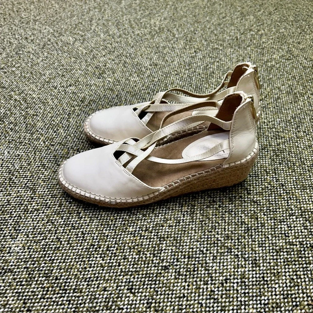 Kenneth Cole Reaction Elastic Wedge Women 6 White Strappy Espadrille
